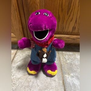 Barney the Dinosaur Plush Vintage Farmer Overalls with Horse 90s